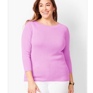 Talbots Plus Size 2X Lavender Cotton Blend Boat Neck 3/4 Sleeve Sweater Bright